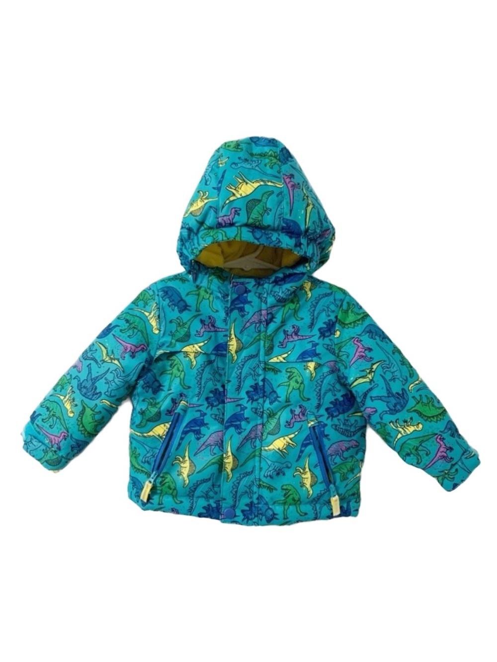 Cat & Jack Dinosaur Pattern Insulate Hooded Winter Jacket Elbow Patches Bright